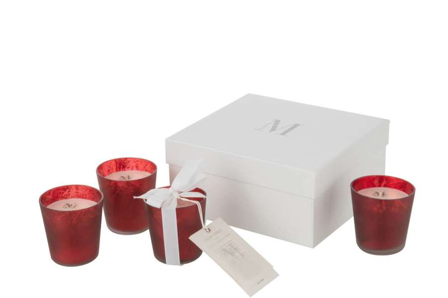 BOX 4 SCENTED CANDLE M-CHIC GLASS RED-21H
