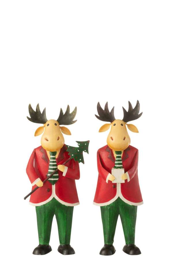 MOOSE STANDING GIFT TREE IRON RED/GREEN ASSORTMENT OF 2