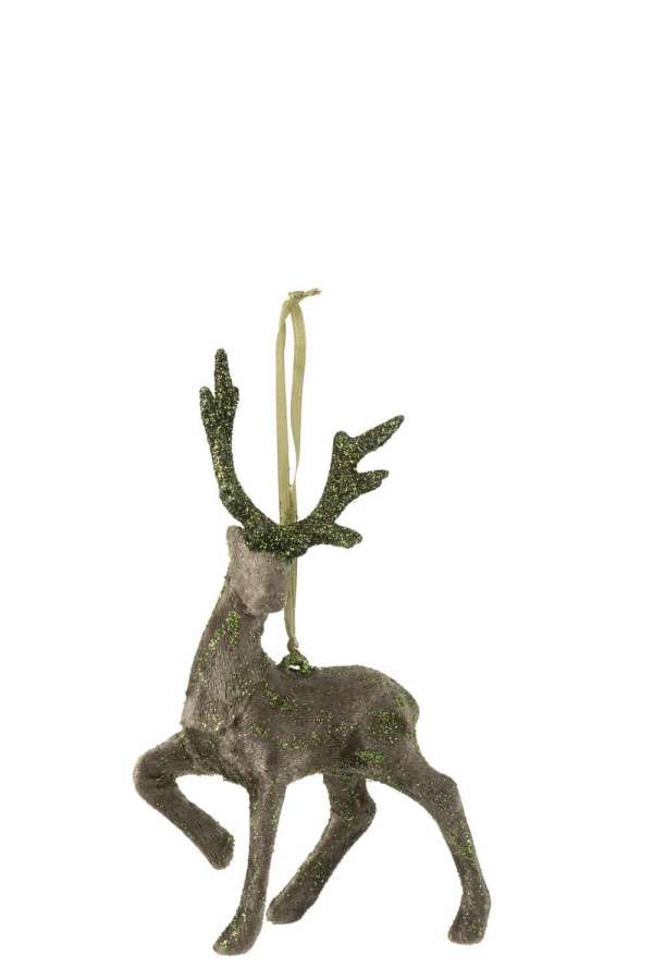 REINDEER HANGING VELVET GLITTER KHAKI