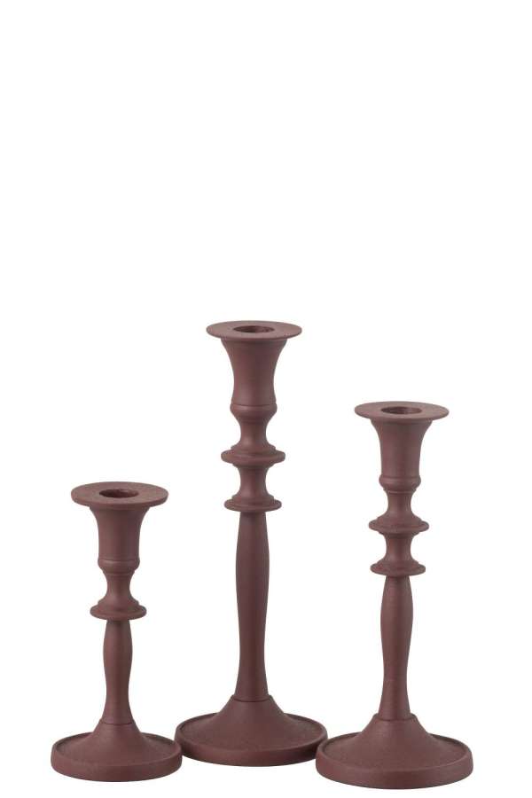 SET OF 3 CANDLE HOLDERS CLASSIC ALUMINIUM MAROON
