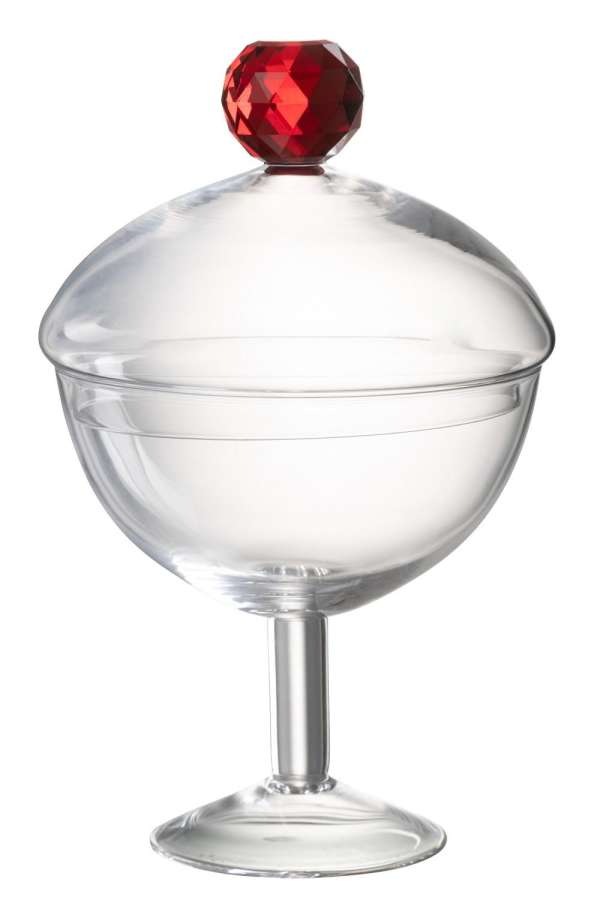 STORAGE JAR DIAMOND CRYSTAL GLASS TRANSPARENT/RED LARGE