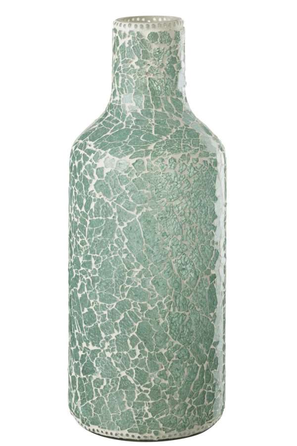 VASE MOSAIC GLASS GREEN/WHITE LARGE