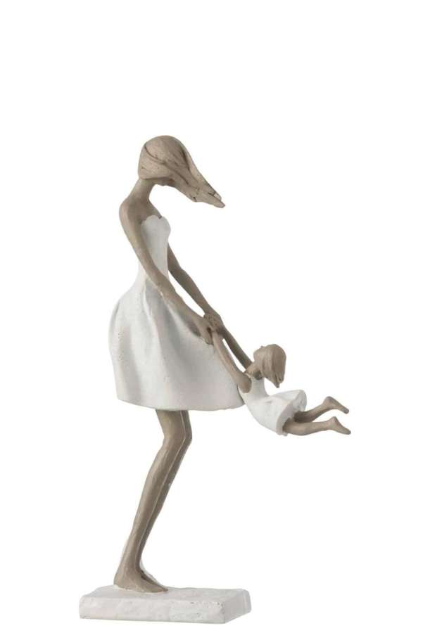 MOTHER PLAYING WITH DAUGHTER POLY WHITE/TAUPE