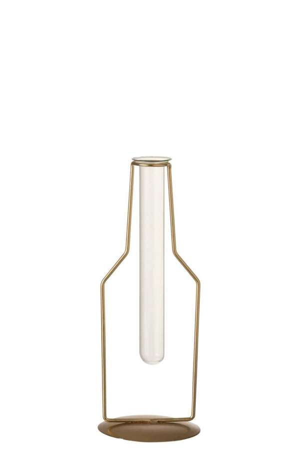 VASE 1 TUBE BOTTLE METAL/GLASS GOLD SMALL