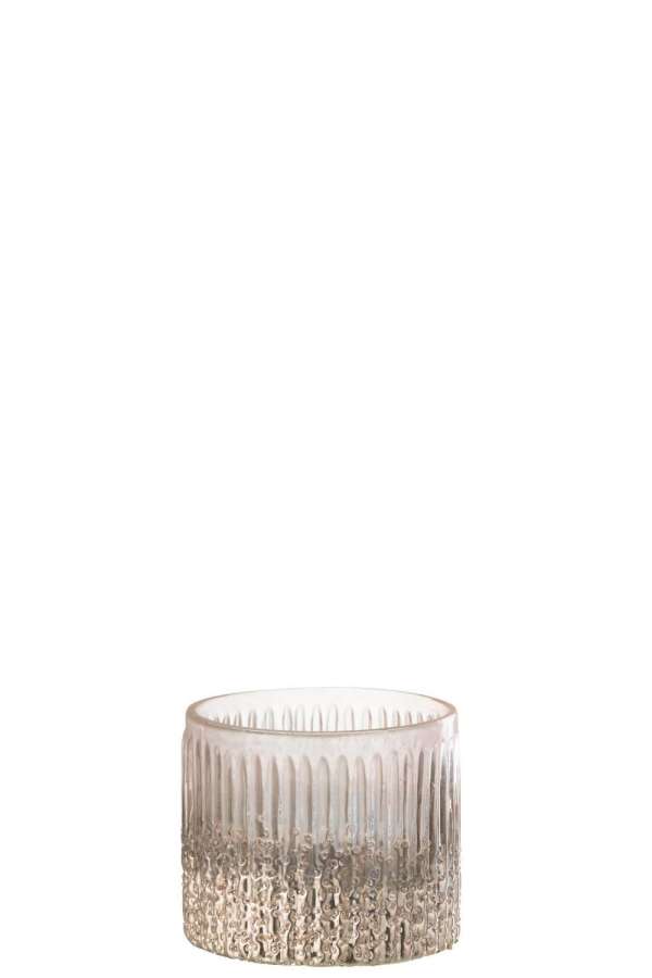 TEALIGHT HOLDER RIBBED GLASS PINK SMALL