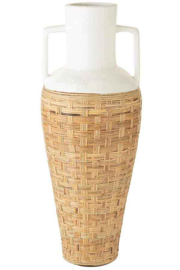 VASE WEAVING+HANDLES TERRACOTA/RATTAN WHITE/NATURAL