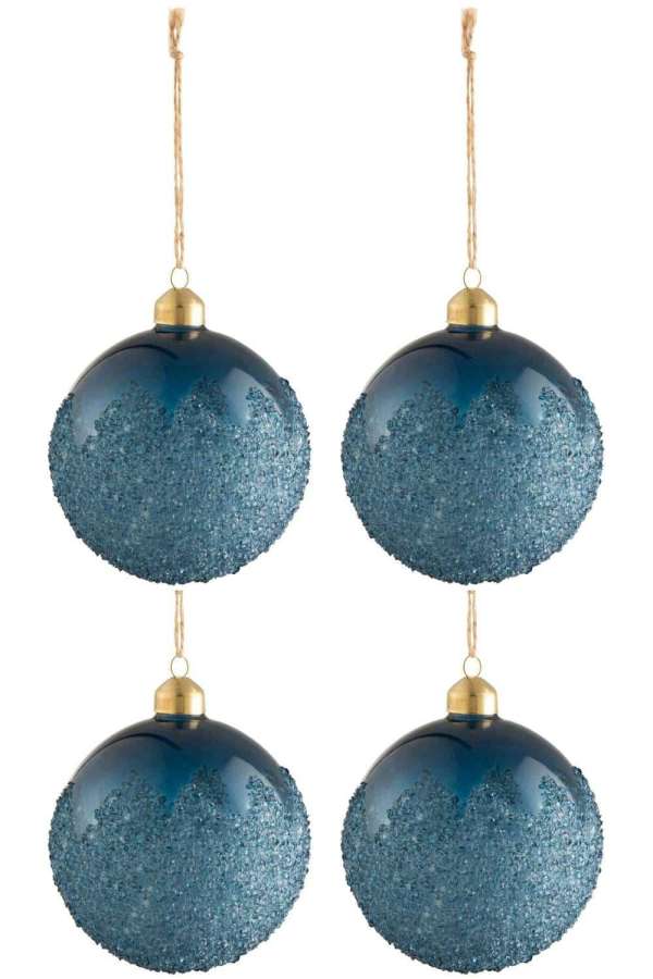 BOX OF 4 CHRISTMAS BAUBLES SUGAR GLASS MATTE BLUE MEDIUM