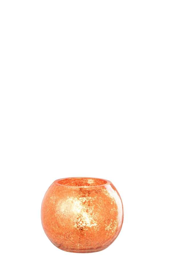 TEALIGHT HOLDER BALL CRAQUELURE GLASS ORANGE SMALL