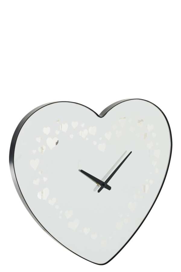 WALL CLOCK HEART GLASS BLACK