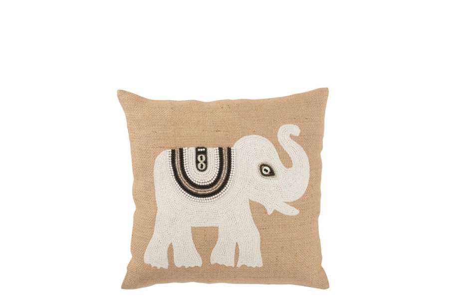 KUSSEN OLIFANT TEXTIEL NATUREL/WIT SMALL