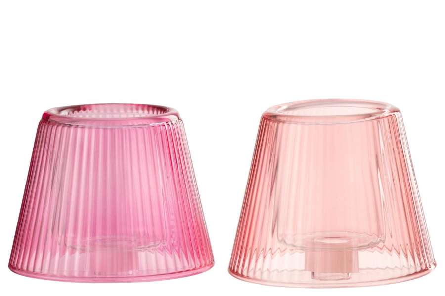 TEALIGHT HOLDER HAT GLASS PINK/FUCHSIA ASSORTMENT OF 2