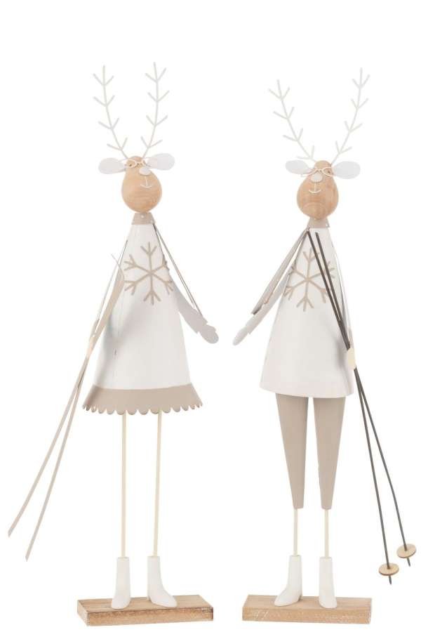 REINDEER DECO BOY/GIRL METAL/WOOD WHITE/BEIGE LARGE ASSORTMENT OF 2