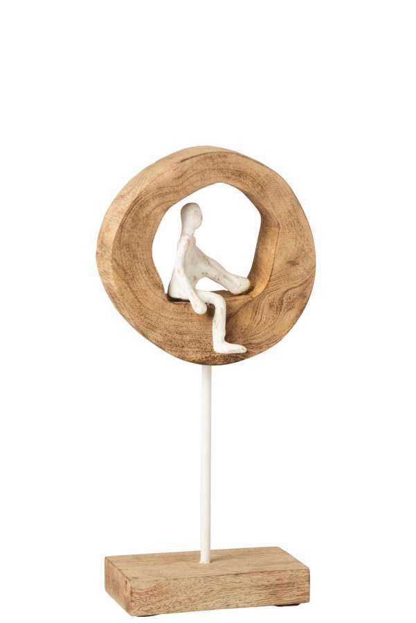 FIGURE THINKER RING LOW MANGO WOOD/ALUMINIUM NATURAL/WHITE