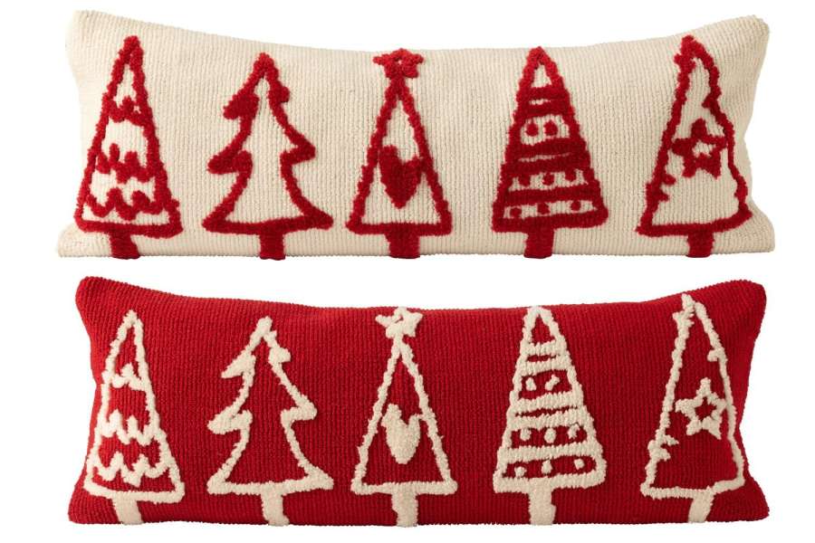 CUSHION CHRISTMAS TREES POLYESTER CHRISTMAS RED/WHITE ASSORTMENT OF 2