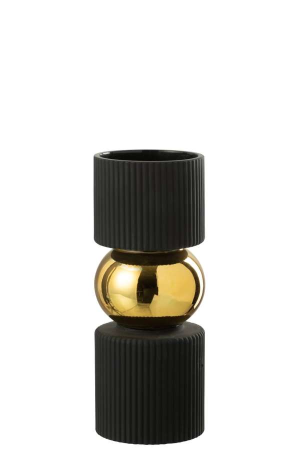 VASE/CANDLE HOLDER CANDY GLASS BLACK/GOLD SMALL