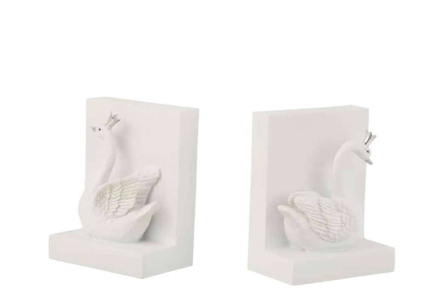 SET 2 BOOKEND POLY WHITE/SILVER