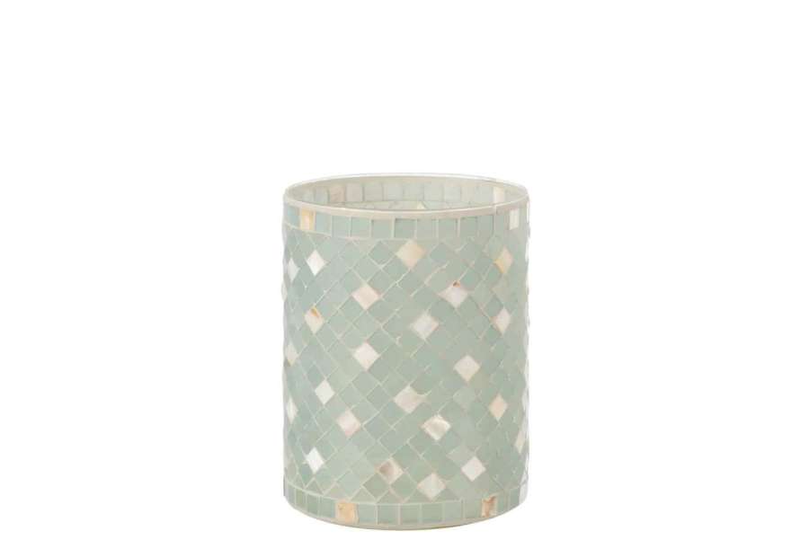 TEALIGHT HOLDER MOSAIC STRAIGHT GLASS GREY/PEARL LARGE