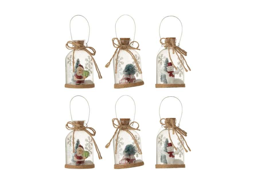 HANGER BOTTLE CHRISTMAS FIGURE GLASS CLEAR ASSORTMENT OF 3