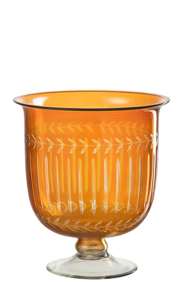 VASE ROMAN STEM GLASS ORANGE