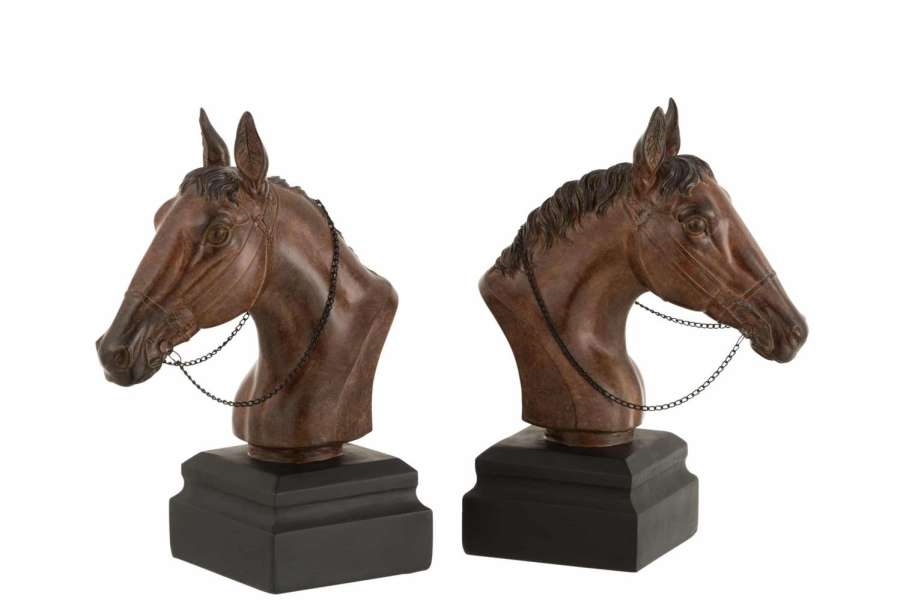 SET 2 BOOKEND HORSE POLY BROWN
