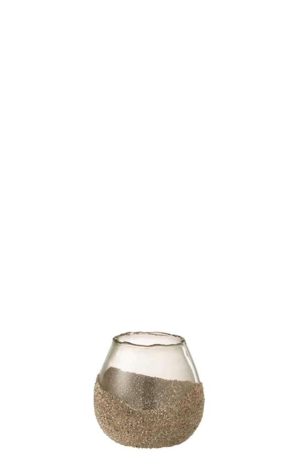 TEALIGHT HOLDER HALF PEARLS ROUND GLASS GOLD SMALL