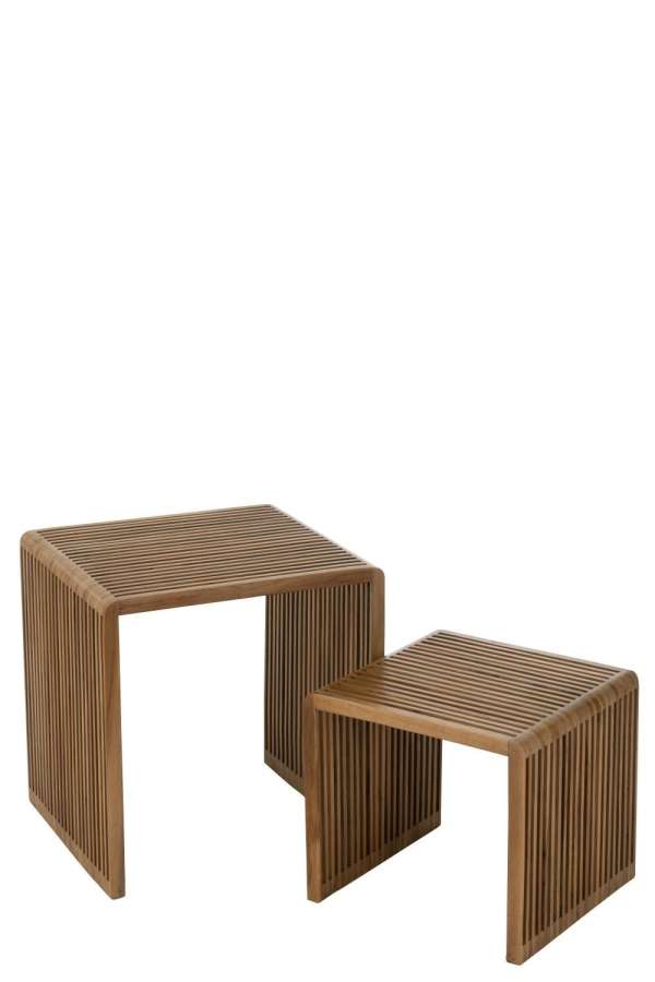 SET OF 2 COFFEE TABLES CUBIC RECYCLE TEAK NATURAL
