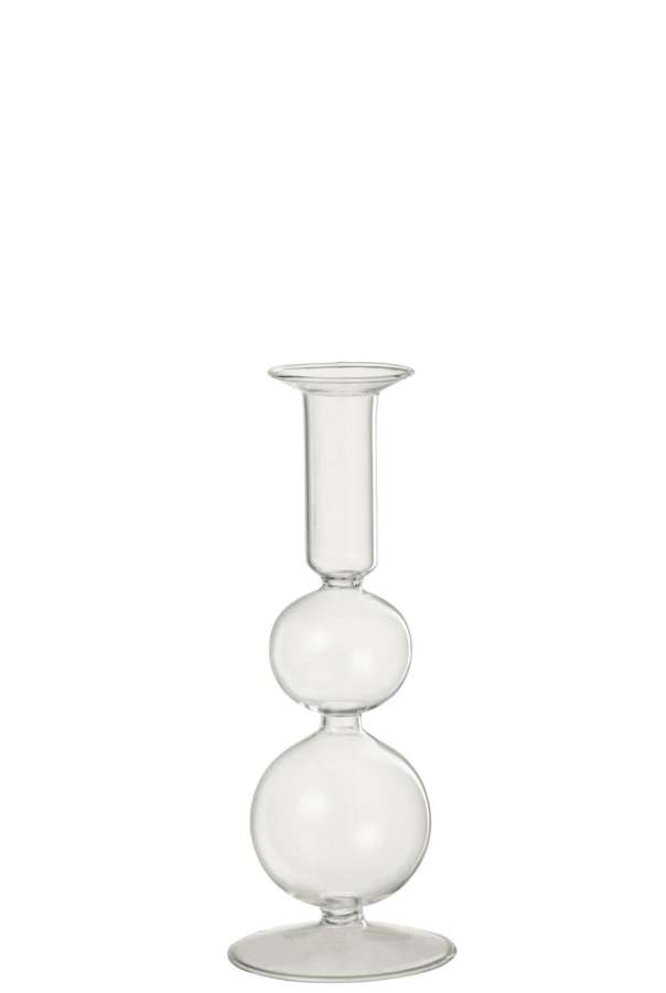 CANDLE HOLDER 2 ORBS GLASS TRANSPARENT LARGE