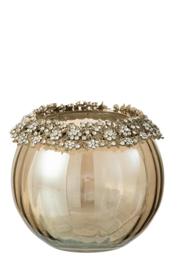 TEALIGHT HOLDER VOLVE METAL/GLASS GOLD/BRONZE LARGE