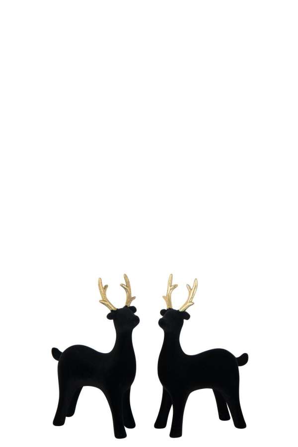REINDEER VELVET POLYRESIN BLACK/GOLD COLORED ASSORTMENT OF 2