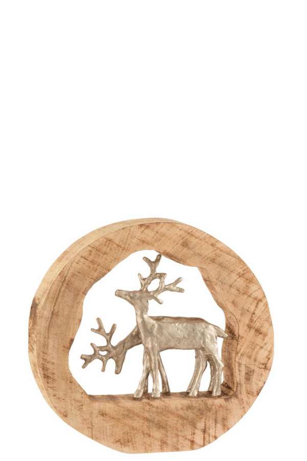 FIGURE REINDEER COUPLE ALUMINIUM/MANGO WOOD NATURAL/SILVER
