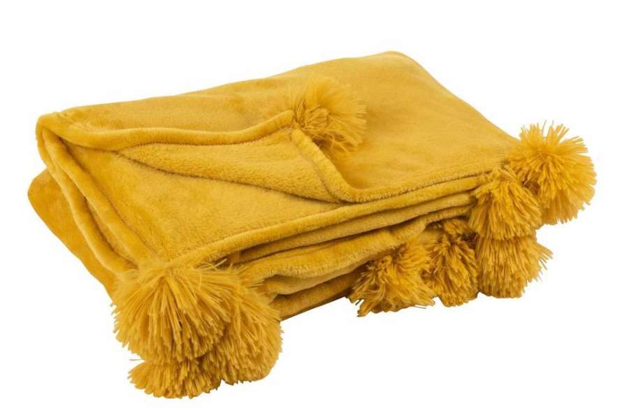 PLAID POMPOM POLESTER OCHRE