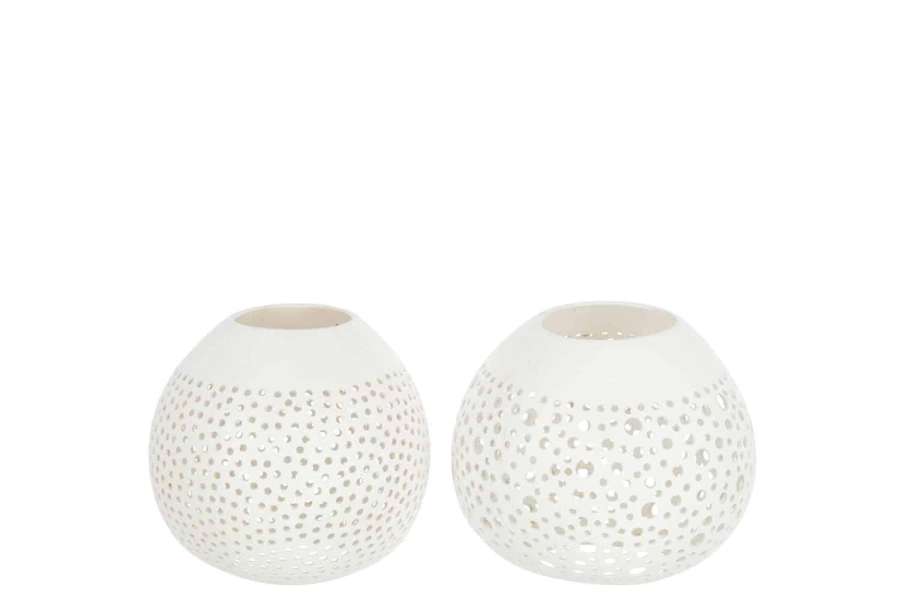 TEALIGHT HOLDER COCONUT HOLES WHITE ASSORTMENT OF 2