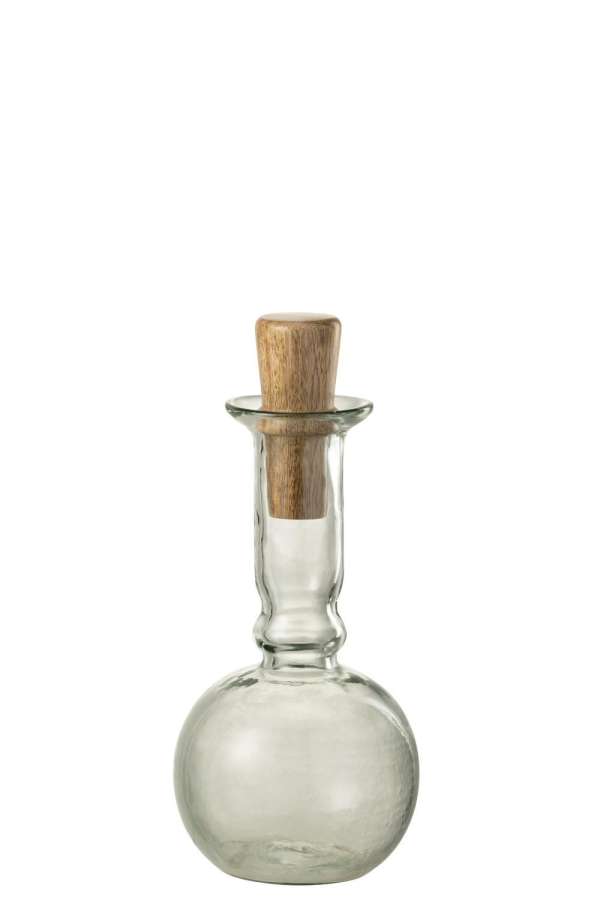 BOTTLE ROUND LONG CORK GLASS/WOOD TRANSPARENT