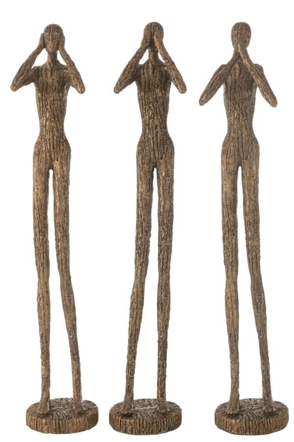 FIGURE SEE/HEAR/SPEAK RESIN BROWN/GOLD ASSORTMENT OF 3