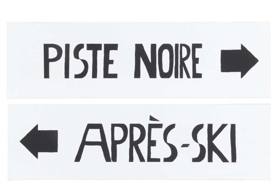 PLACARD DIRECTION PISTE NOIRE/APRES-SKI WOOD BLACK/WHITE ASSORTMENT OF 2
