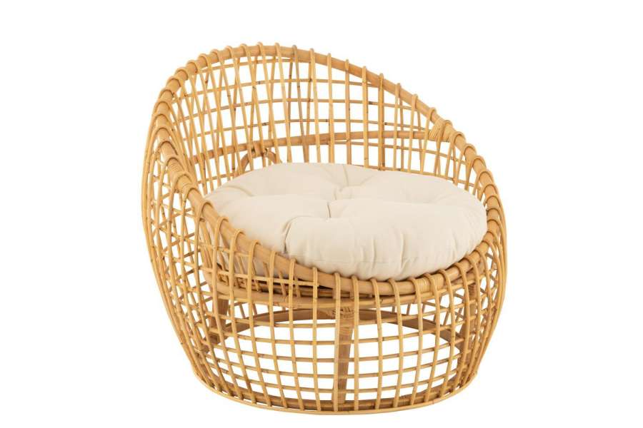 CHAIR LISE+CUSHION 1 PERSON RATTAN/TEXTILE NATURAL/WHITE