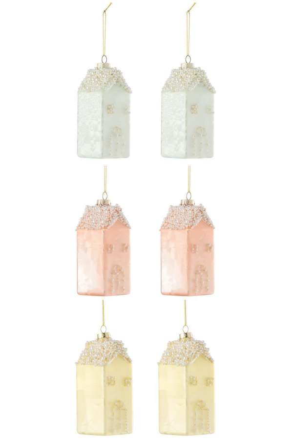 BOX OF 6 HOUSE HANGER 2+2+2 GLASS MIX