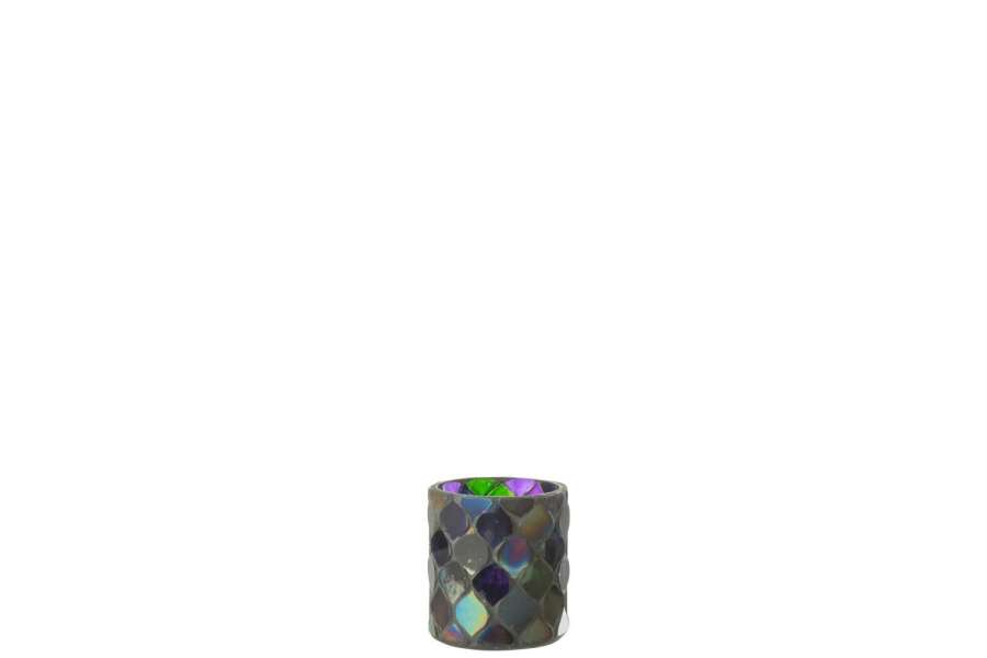 TEALIGHT HOLDER MOSAIC GLASS PURPLE SMALL