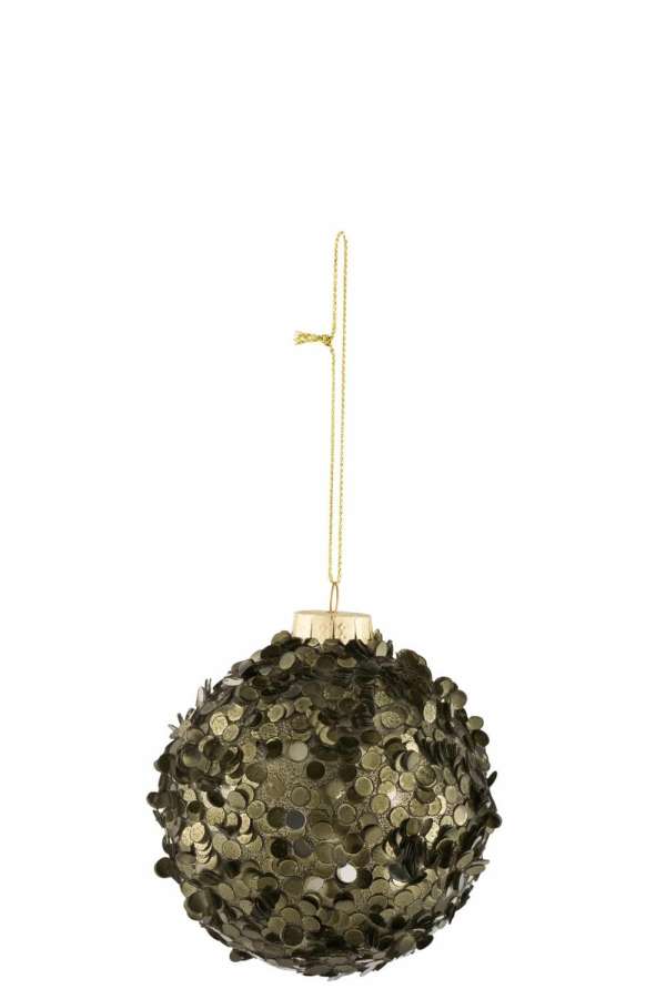CHRISTMAS BAUBLE COARSE SEQUINS GLASS KHAKI GREEN SMALL