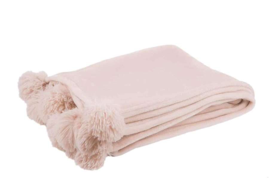 PLAID POMPOM POLYESTER LIGHT PINK