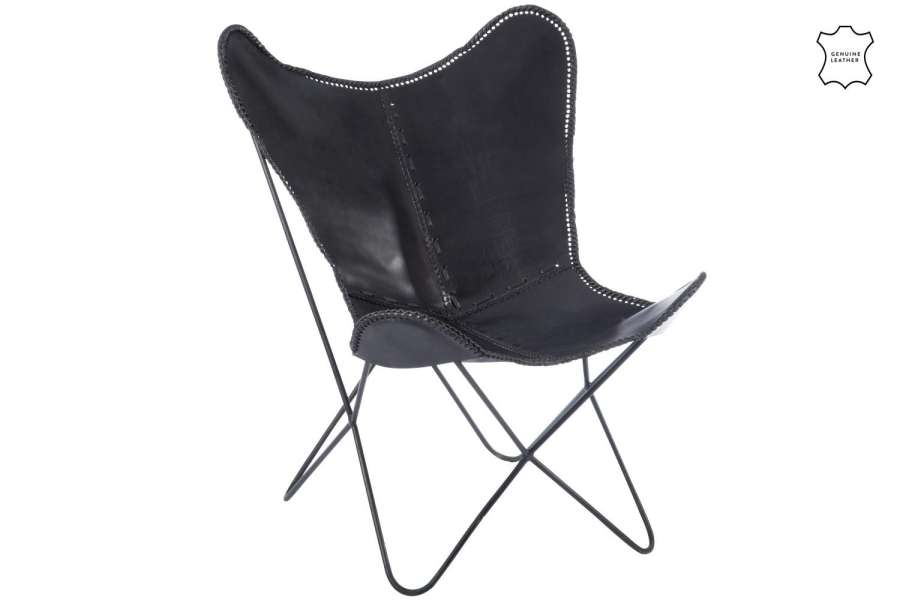 LOUNGE CHAIR LEATHER/METAL BLACK