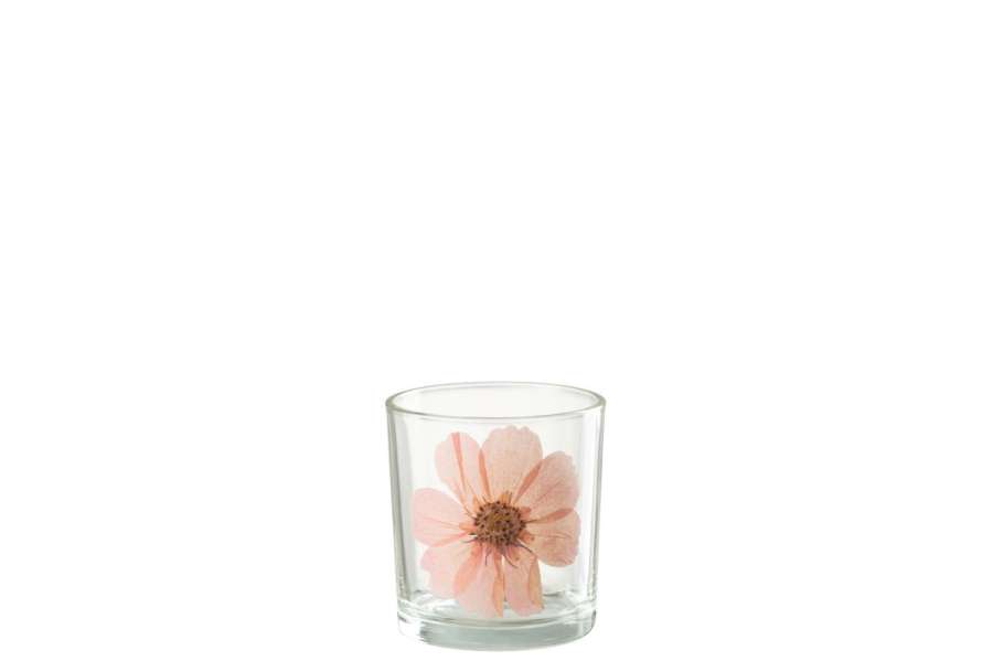 TEALIGHT FLOWER PINK GLASS MIX