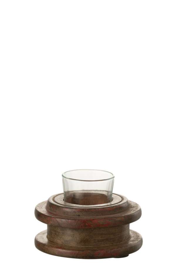 CANDLE HOLDER SPOOL WOOD BROWN