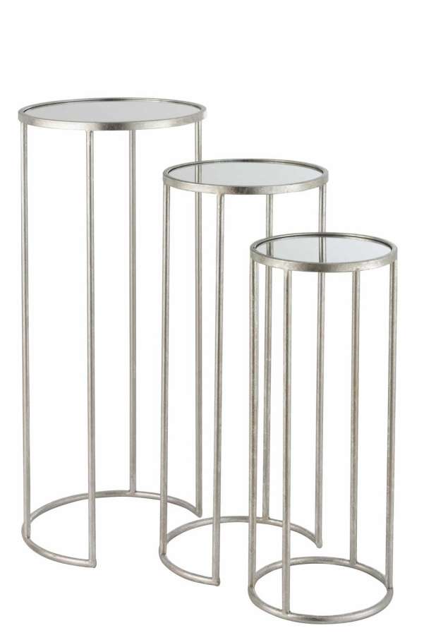 SET OF 3 SIDE TABLES LEO MIRROR IRON SILVER