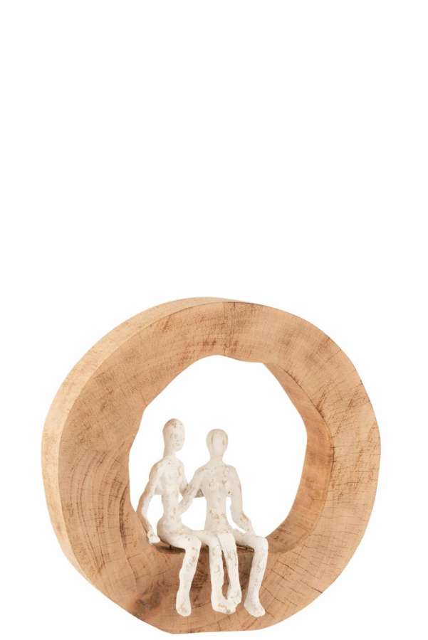 FIGURE COUPLE SITTING MANGO WOOD/ALUMINIUM NATURAL/WHITE
