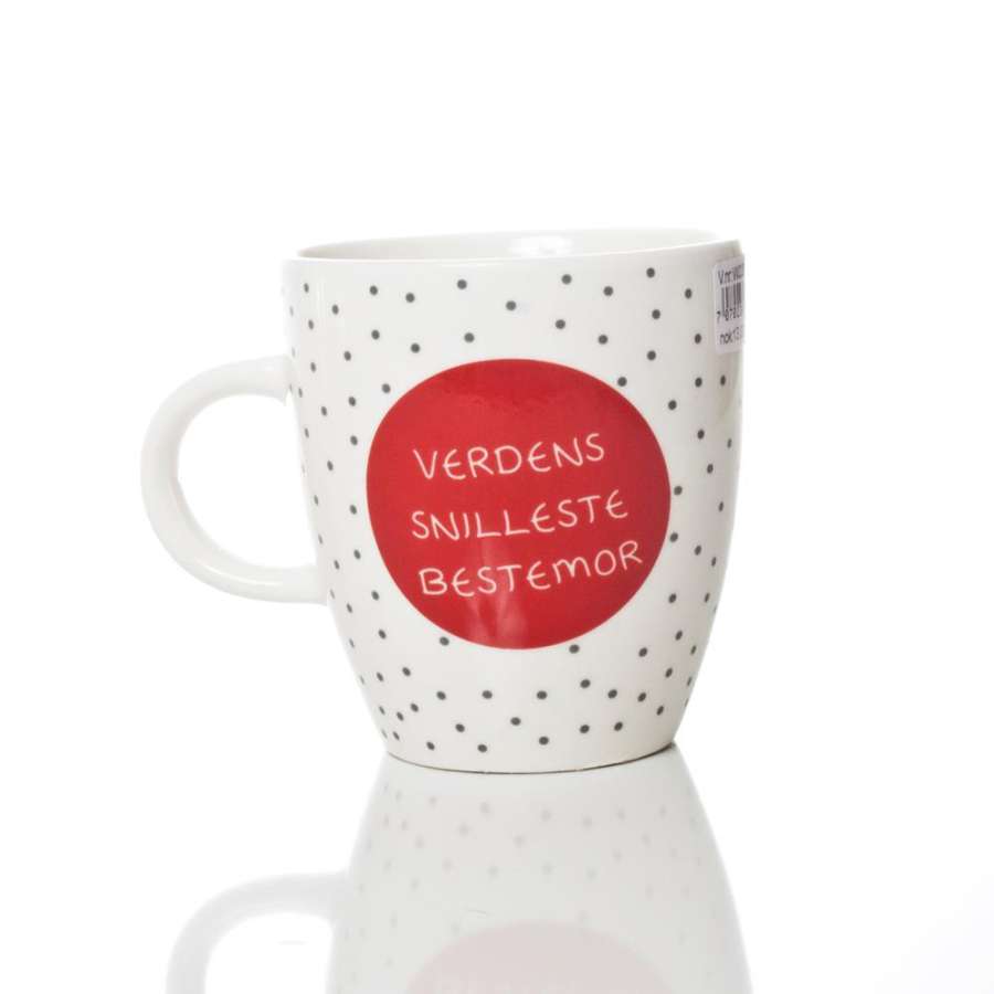Kaffekopp, lite krus med tekst-Verdens Snilleste Bestemor-  ca 7X8 cm