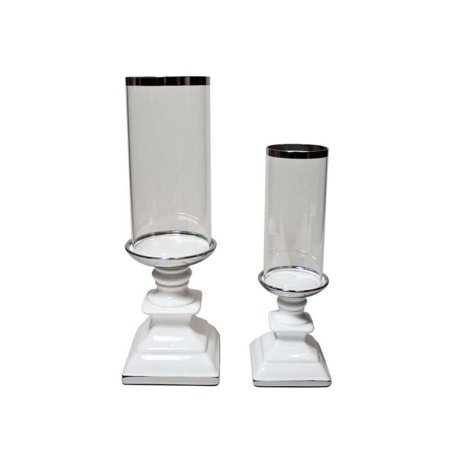 Stormlykt Hvit/Sølv Liten 35Cm