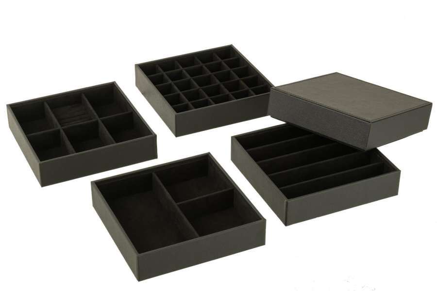 JEWELRY BOX 4 PARTS FAKE LEATHER BLACK