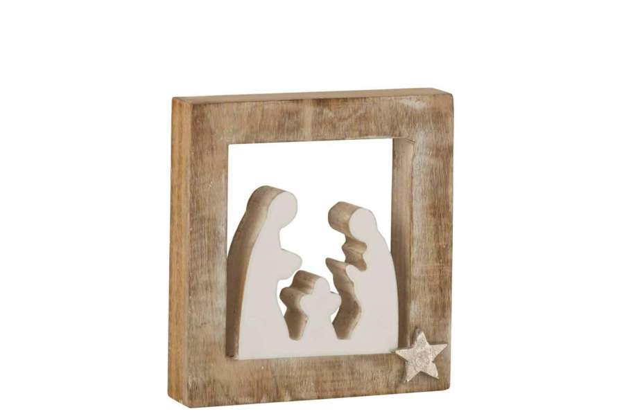 NATIVITY SCENE SIMPLE MANGO WOOD WHITE/WHITE WASH LARGE