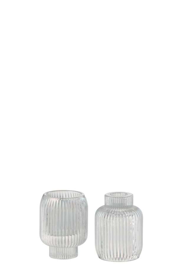 CANDLEHOLDER/TEALICHT HOLDER RIB GLASS PEARL TRANSPARANT